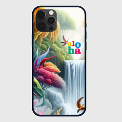 Чехол для iPhone 12 Pro Водопад в тропическом лесу - алоха, цвет: 3D-черный