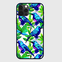 Чехол для iPhone 12 Pro Паттерн маленькое синее колибри, цвет: 3D-черный