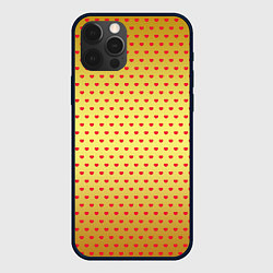 Чехол iPhone 12 Pro Красные сердечки на золотом фоне