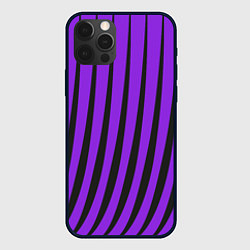 Чехол для iPhone 12 Pro Неоновый фиолетовый полосатый, цвет: 3D-черный