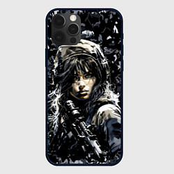 Чехол для iPhone 12 Pro Брюнетка снайпер в камуфляже, цвет: 3D-черный