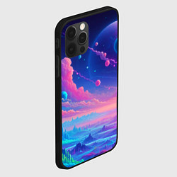 Чехол для iPhone 12 Pro Fantastic space landscape - neon glow, цвет: 3D-черный — фото 2