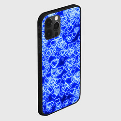Чехол для iPhone 12 Pro Неоновые сердечки синие, цвет: 3D-черный — фото 2