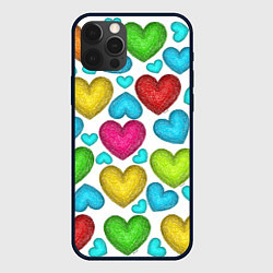 Чехол iPhone 12 Pro Сердца нарисованные цветными карандашами