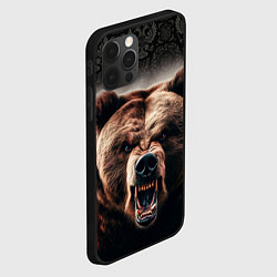 Чехол для iPhone 12 Pro Агрессивный медведь на фоне флага России, цвет: 3D-черный — фото 2