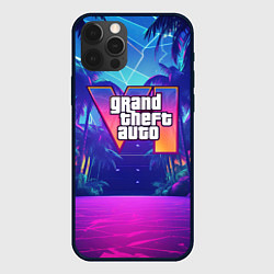 Чехол iPhone 12 Pro Gta 6 логотип в стиле ночного vice city