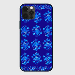 Чехол для iPhone 12 Pro Узоры гжель на синем фоне, цвет: 3D-черный