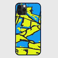 Чехол для iPhone 12 Pro Жёлто-голубая графика, цвет: 3D-черный