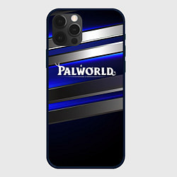 Чехол для iPhone 12 Pro Palworld logo синие и серебристые полосы, цвет: 3D-черный