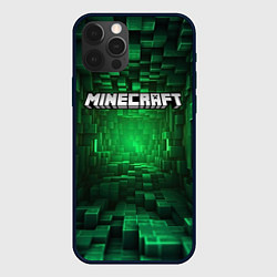 Чехол для iPhone 12 Pro Minecraft logo зеленые плитки, цвет: 3D-черный