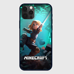 Чехол для iPhone 12 Pro Персонаж Minecraft с мечом, цвет: 3D-черный