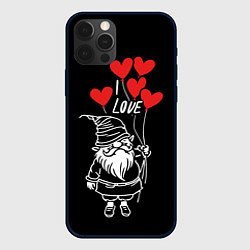 Чехол для iPhone 12 Pro Гном с сердечками, цвет: 3D-черный