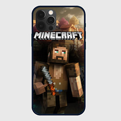 Чехол для iPhone 12 Pro Minecraft персонаж с бородой у горы, цвет: 3D-черный