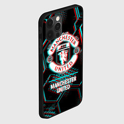 Чехол для iPhone 12 Pro Manchester United FC в стиле glitch на темном фоне, цвет: 3D-черный — фото 2