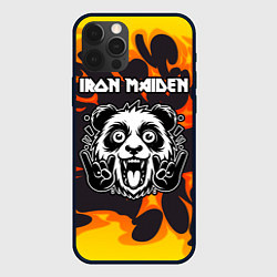 Чехол для iPhone 12 Pro Iron Maiden рок панда и огонь, цвет: 3D-черный