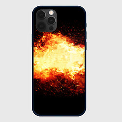 Чехол для iPhone 12 Pro Огненное пламя на черном фоне, цвет: 3D-черный