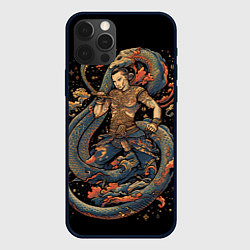 Чехол для iPhone 12 Pro Боец Муай-тай и огромный дракон, цвет: 3D-черный