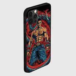 Чехол для iPhone 12 Pro Боец Муай-тай и огромный дракон, цвет: 3D-черный — фото 2