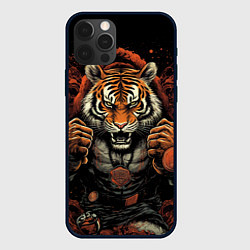 Чехол для iPhone 12 Pro Муай- Тай тигр в стойке боевые искусства, цвет: 3D-черный