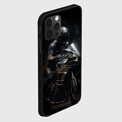 Чехол для iPhone 12 Pro Мотоциклист на спортивном байке черный фон, цвет: 3D-черный — фото 2