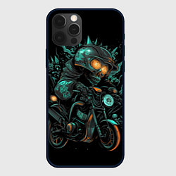 Чехол для iPhone 12 Pro Скелет на мото арт, цвет: 3D-черный
