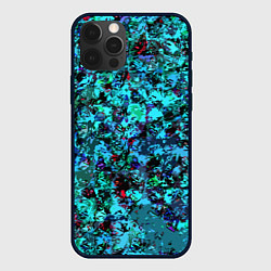 Чехол для iPhone 12 Pro Абстракция яркий бирюзовый, цвет: 3D-черный