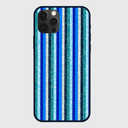 Чехол для iPhone 12 Pro Сине-бирюзовый полосатый, цвет: 3D-черный
