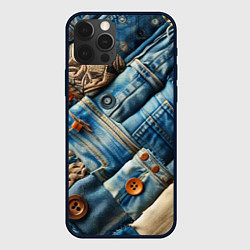 Чехол для iPhone 12 Pro Джинсовый пэчворк с пуговицами - мода, цвет: 3D-черный