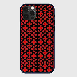 Чехол для iPhone 12 Pro Красные четырёхлистники на чёрном фоне, цвет: 3D-черный