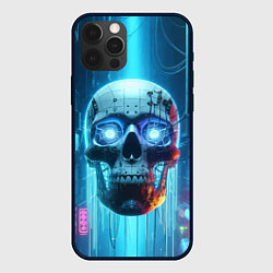 Чехол для iPhone 12 Pro Cyber skull - neon glow ai art, цвет: 3D-черный