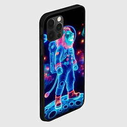 Чехол для iPhone 12 Pro Неоновый лев космонавт - нейросеть, цвет: 3D-черный — фото 2