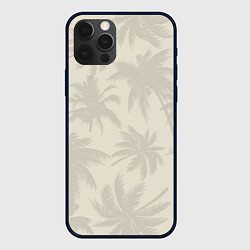 Чехол для iPhone 12 Pro Бежевые пальмы паттерн, цвет: 3D-черный