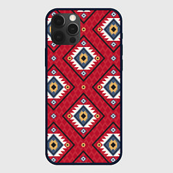 Чехол для iPhone 12 Pro Этнические ромбы на красном, цвет: 3D-черный