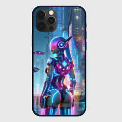 Чехол iPhone 12 Pro Cyberpunk girl - neon glow ai art