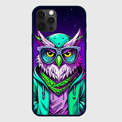 Чехол iPhone 12 Pro Модная сова ретро фиолетовый фон