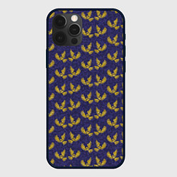 Чехол для iPhone 12 Pro Золотые совы на фиолетовом - паттерн, цвет: 3D-черный