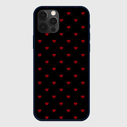 Чехол для iPhone 12 Pro Чёрный в красные маленькие сердечки, цвет: 3D-черный