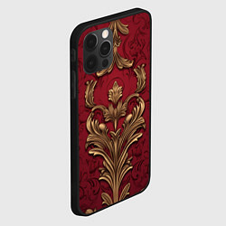 Чехол для iPhone 12 Pro Объемный золотой узор лепнины на красном текстурно, цвет: 3D-черный — фото 2