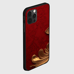 Чехол для iPhone 12 Pro Объемный золотой лист на красном текстурном фоне, цвет: 3D-черный — фото 2