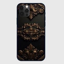 Чехол iPhone 12 Pro Объемные темные золотые узоры