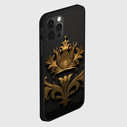 Чехол для iPhone 12 Pro Объемная золотая корона с узорами, цвет: 3D-черный — фото 2