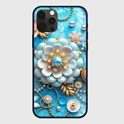 Чехол для iPhone 12 Pro Цветы и жемчуг, цвет: 3D-черный