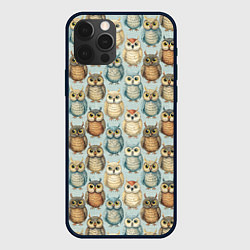 Чехол для iPhone 12 Pro Совы птицы паттерн, цвет: 3D-черный
