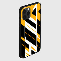 Чехол для iPhone 12 Pro Black and yellow stripes on a white background, цвет: 3D-черный — фото 2