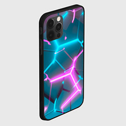Чехол для iPhone 12 Pro Голубые и розовые неоновые плиты в разломе, цвет: 3D-черный — фото 2