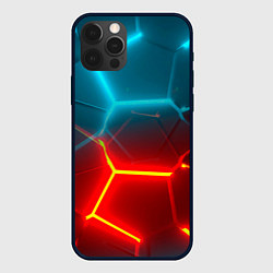 Чехол для iPhone 12 Pro Голубые и красные неоновые плиты в разломе, цвет: 3D-черный