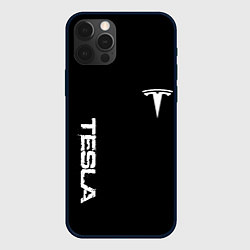 Чехол для iPhone 12 Pro Tesla logo white, цвет: 3D-черный