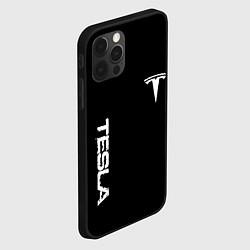 Чехол для iPhone 12 Pro Tesla logo white, цвет: 3D-черный — фото 2