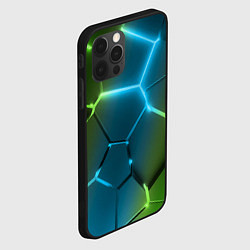 Чехол для iPhone 12 Pro Сине-зеленые неоновые плиты в разломе, цвет: 3D-черный — фото 2