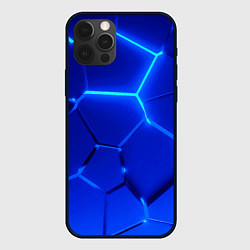 Чехол для iPhone 12 Pro Яркие синие неоновые плиты в разломе, цвет: 3D-черный